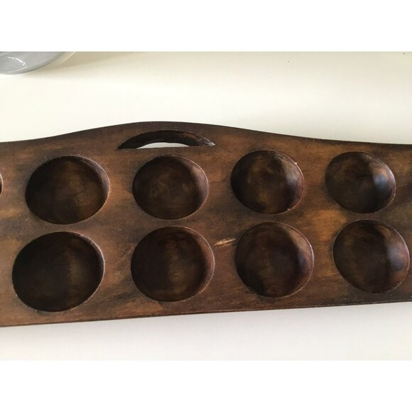Vintage Hand-Carved Wooden African Mancala Game Board Carved Pits Natural Patina - Picture 8 of 12